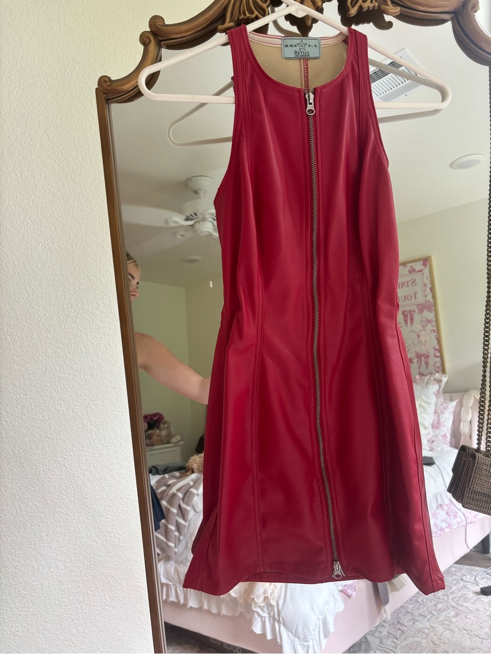 REVICE Red Faux Leather Zip-Front Mini Dress